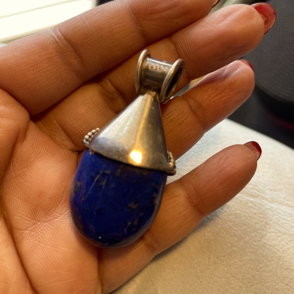 Lapis and ruby pendent on oxidized silver - Picture 2 of 5